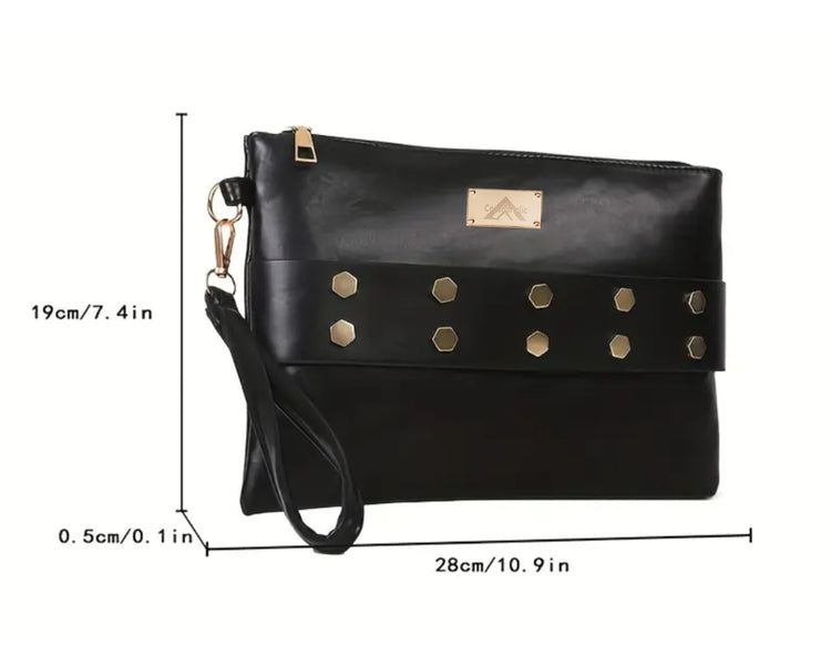 "Rivet PU-Leather Clutch"