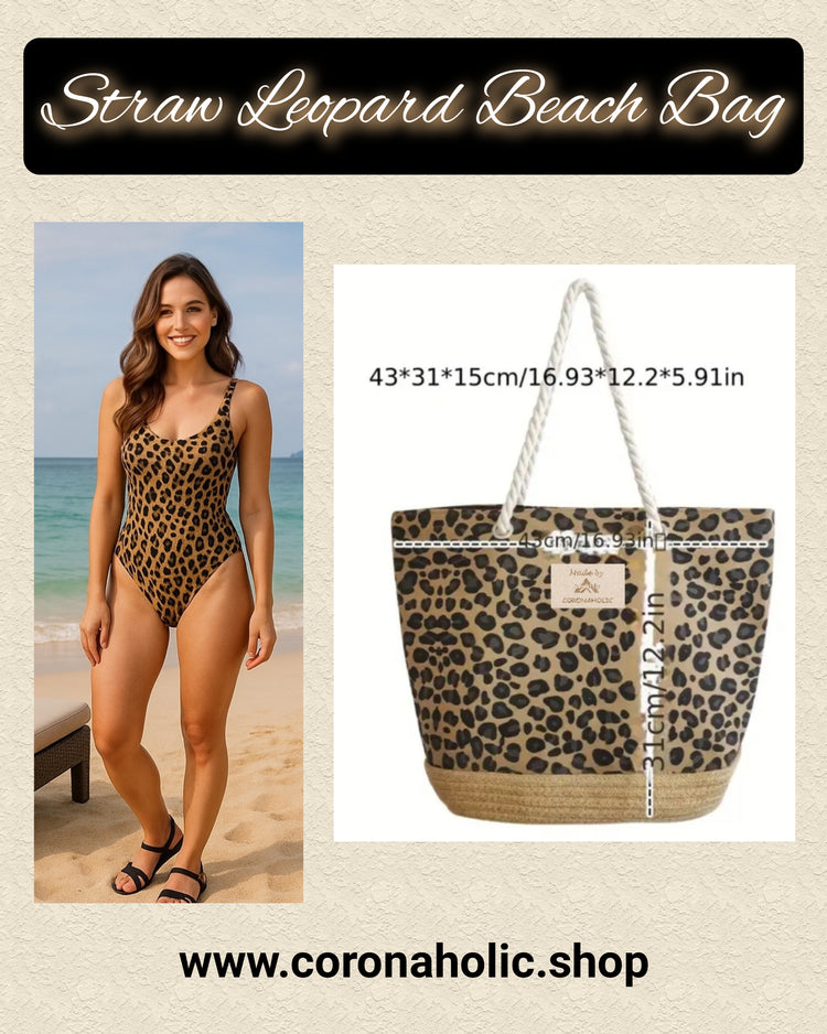 "STRAW LEOPARD BEACH BAG"