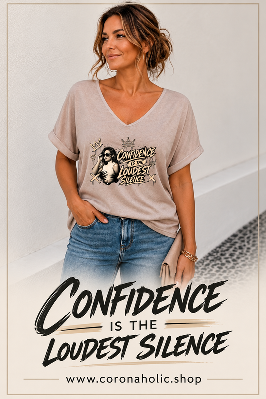 CONFIDENCE IS THE LOUDEST SILENCE – Women’s V-Neck T-Shirt