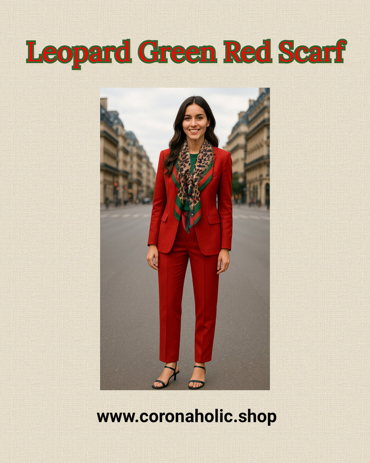 "Leopard Green Red Scarf"