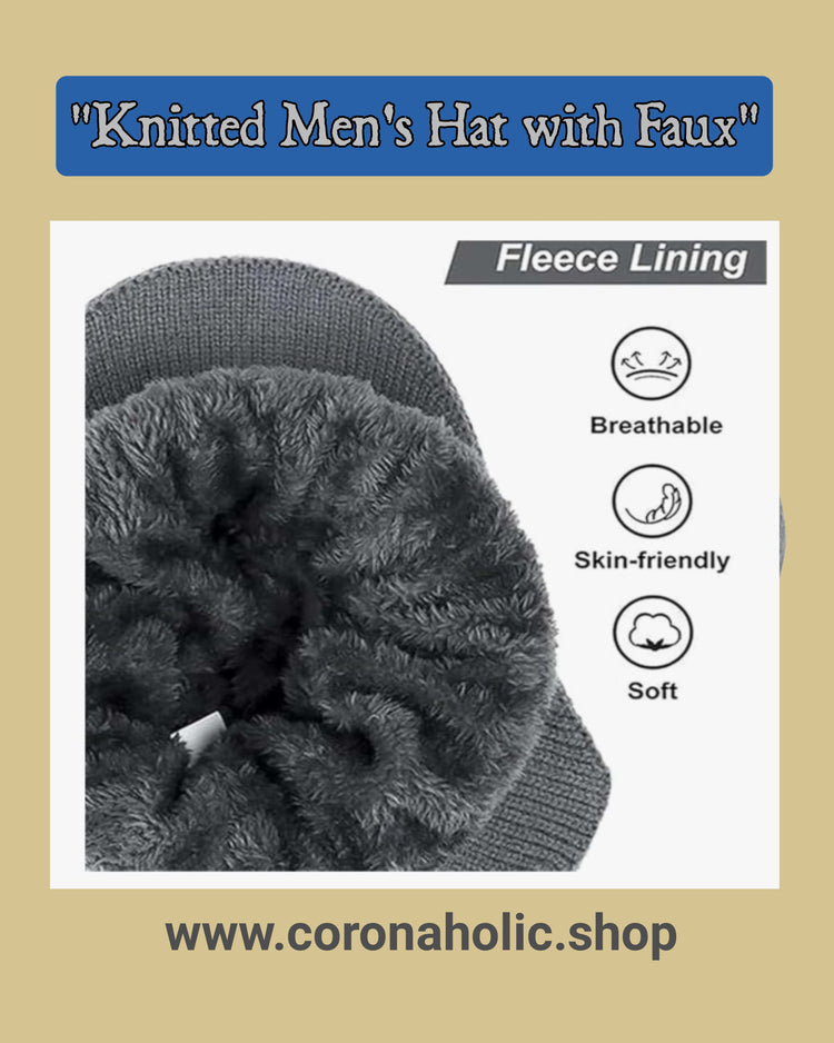 "Knitted Men's Hat with Faux"