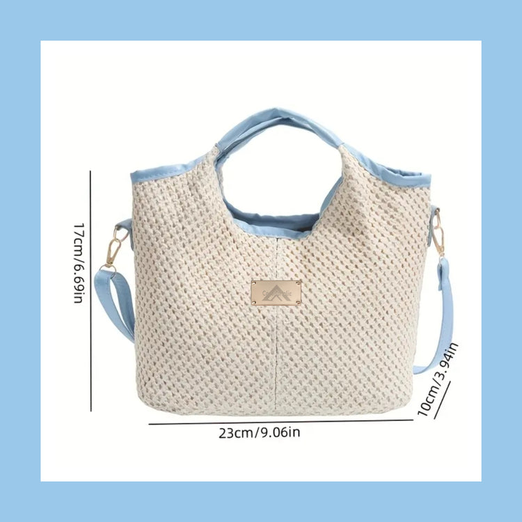 "Blue Straw Hand & Crossbag"