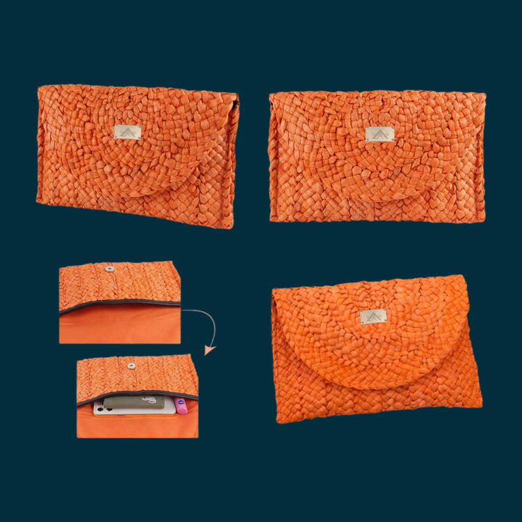 "Orange Straw Clutch Bag"