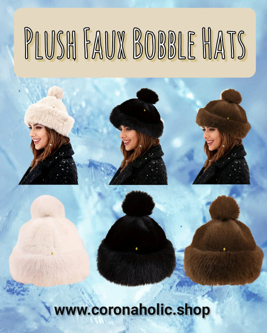 "Plush Faux Bobble Hats"
