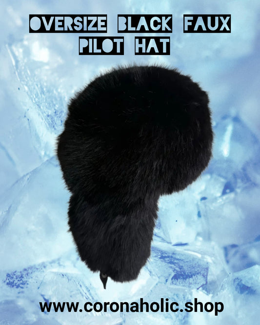 "Oversize Black Faux Pilot Hat"