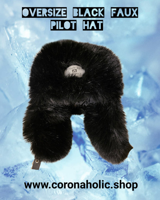 "Oversize Black Faux Pilot Hat"