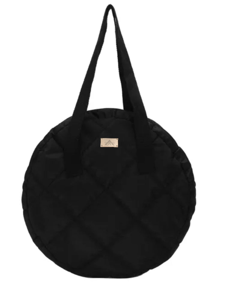 "Round Shoulder Bag with Quilted Design"