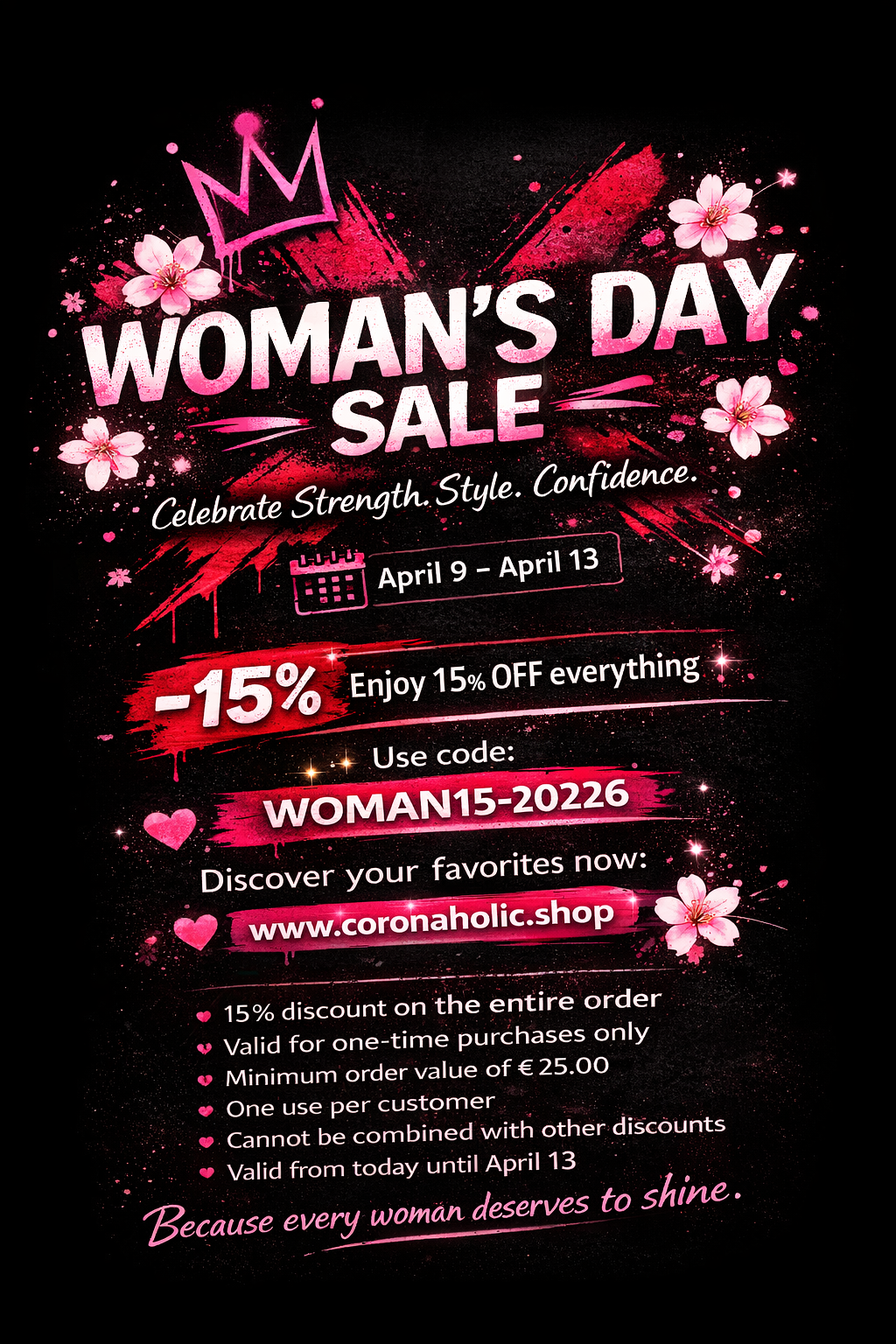 Woman’s Day Sale – 15% Off | Coronaholic Streetwear