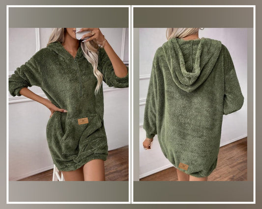 "Fluffy Hoodie" in Olive Green with our patented Label on it