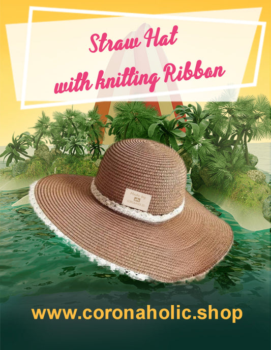 "Straw Hat with knitting Ribbon"