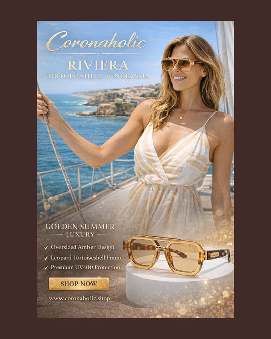 "Coronaholic Riviera Tortoiseshell Sunglasses"
– Luxury Amber Frames