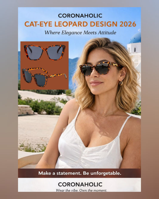 Cat-eye leopard sunglasses with tortoiseshell pattern and dark lenses – front and side view product shot