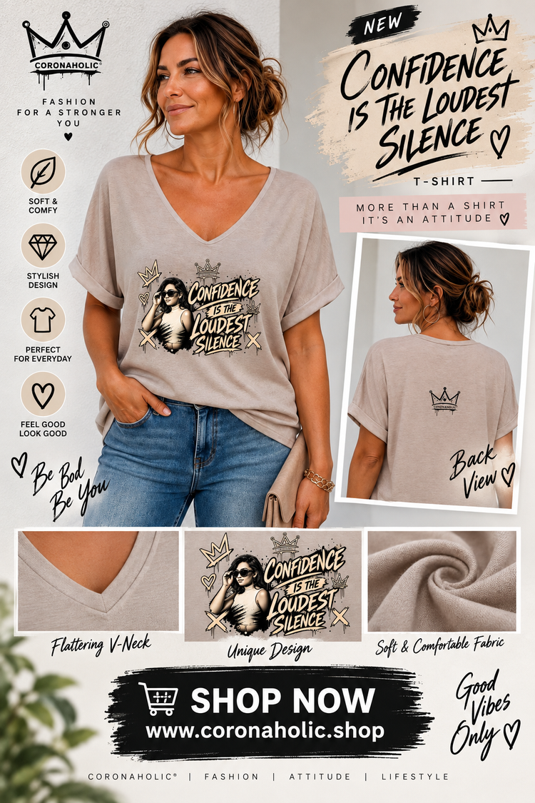 CONFIDENCE IS THE LOUDEST SILENCE – Women’s V-Neck T-Shirt