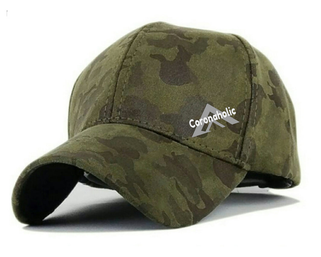 "Camouflage-Line Faux-Suede Leather Caps" for Ladies&Men made by Coronaholic Design&Label.