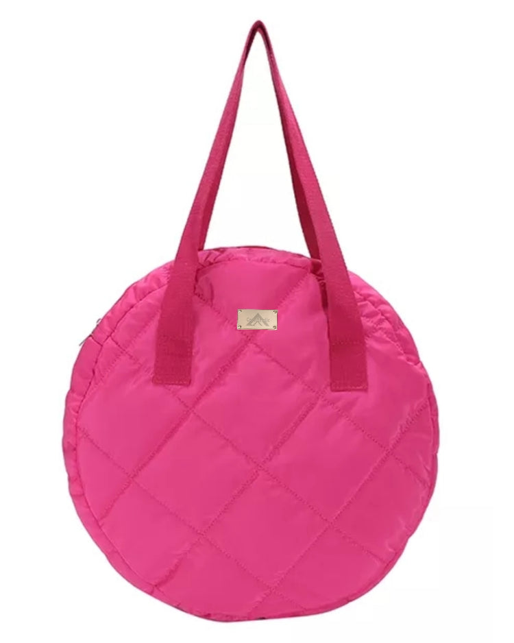 "Round Shoulder Bag with Quilted Design"