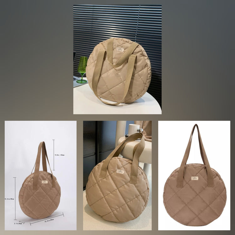 "Round Shoulder Bag with Quilted Design"