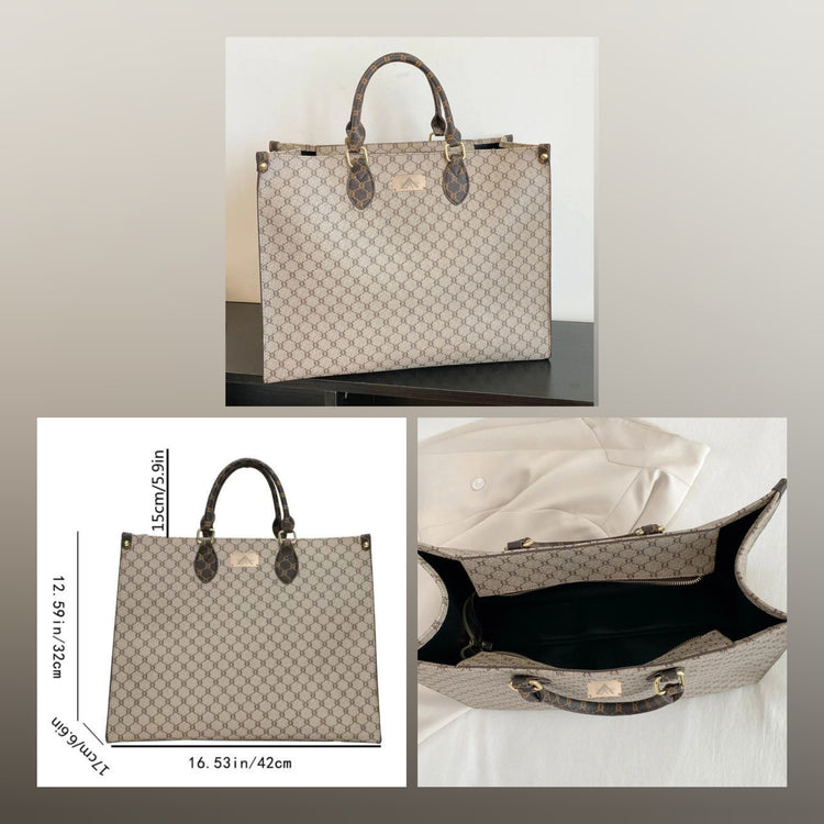 "Elegant Bag with Letter Graphic"